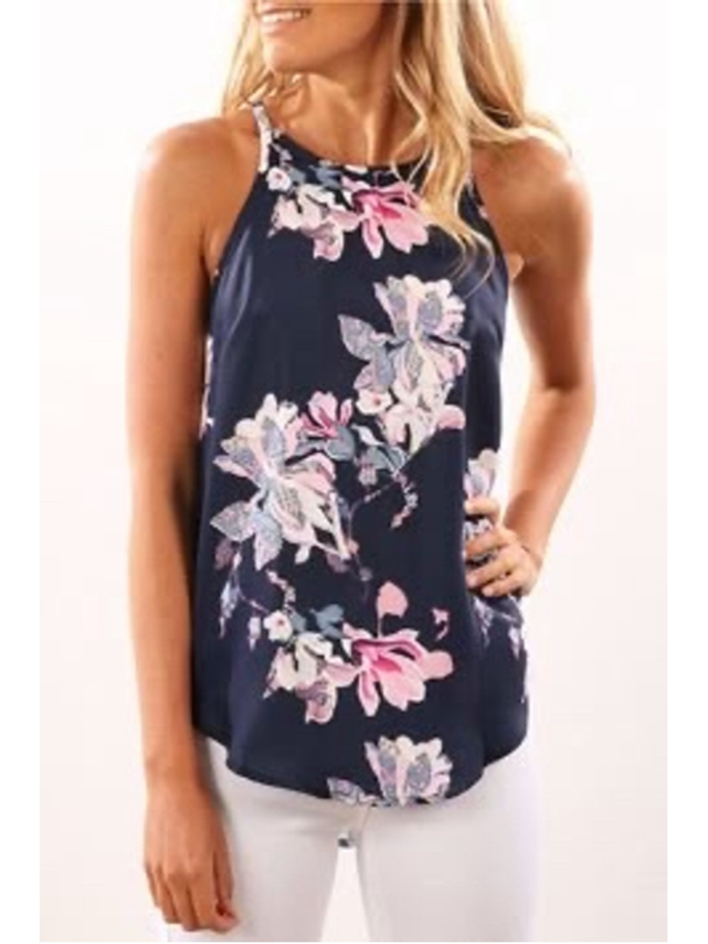 Women's Joie Silk Floral Camisole Top Navy Pink Size M 100% Silk